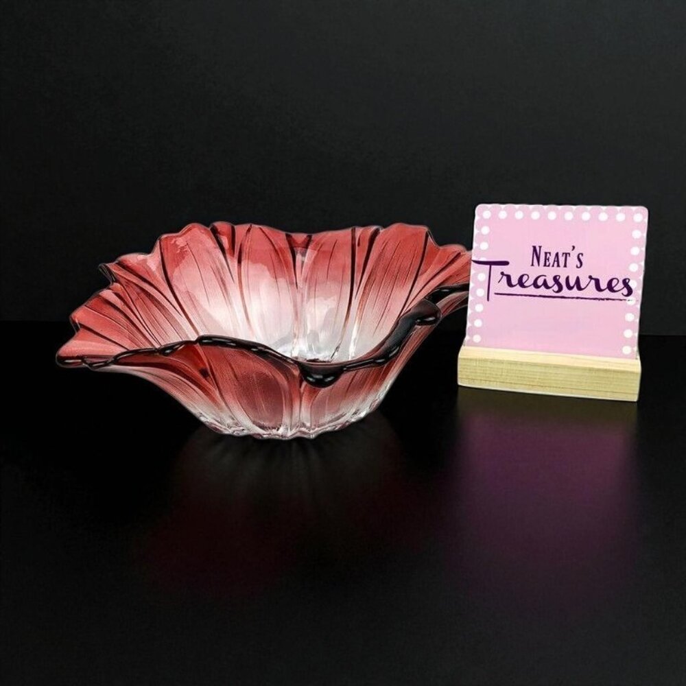 Fifth Avenue Venezia Red Ruby Heavy Glass Bowl Ruffled Decorative Centerpiece